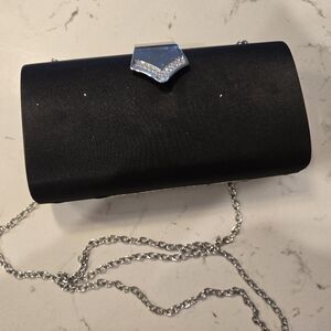 2 FOR $20 ITEM- Elegant Black Clutch with Silver Chain